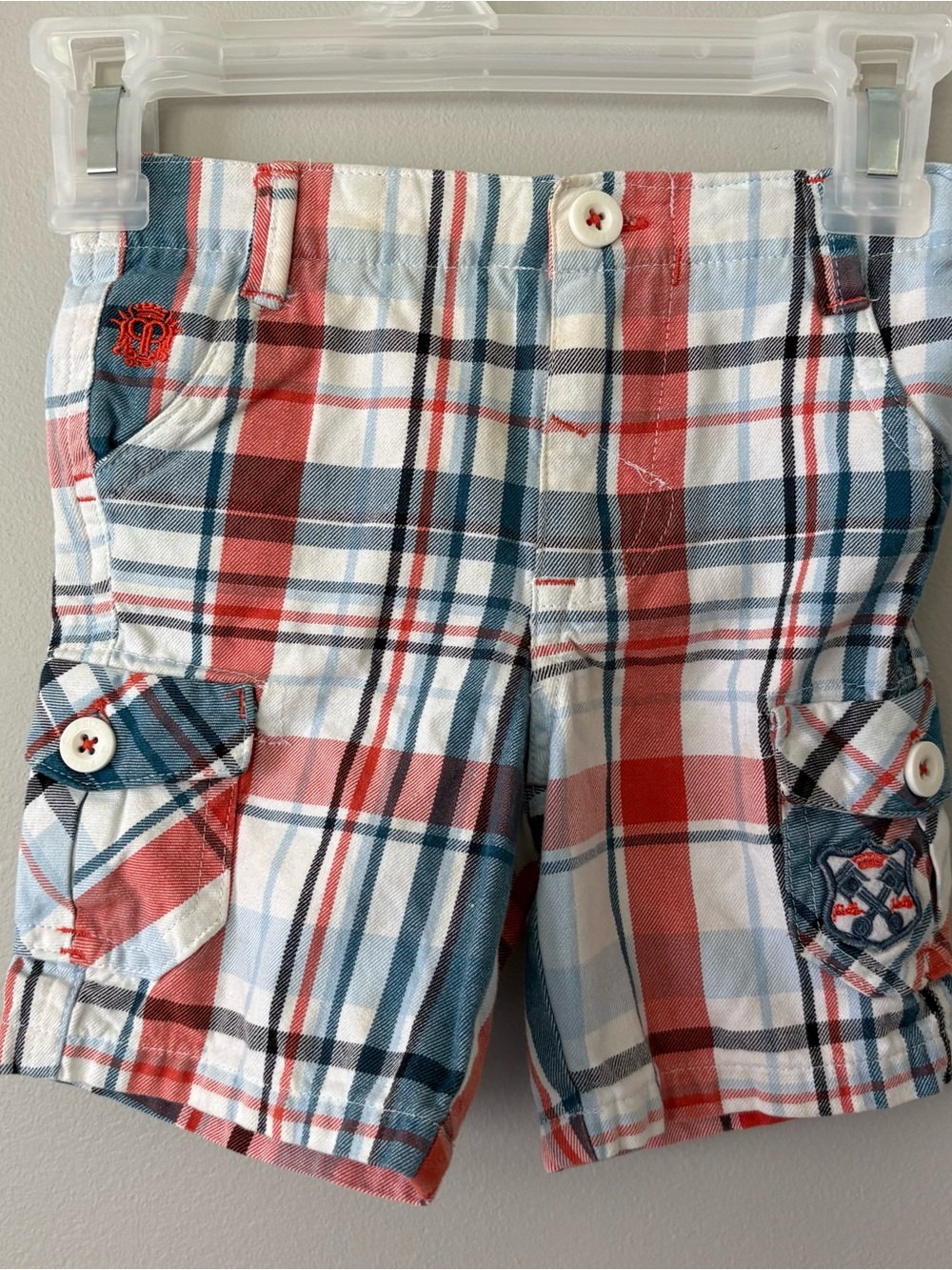 Pelle Pelle Plaid Cargo Shorts - Red, Blue & White